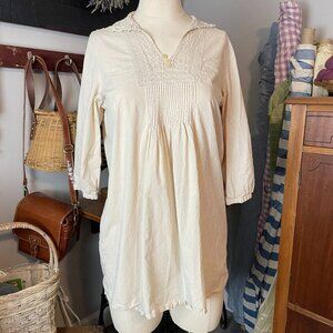Cream V-Neck 3/4 Sleeve Cotton Renfaire Tunic